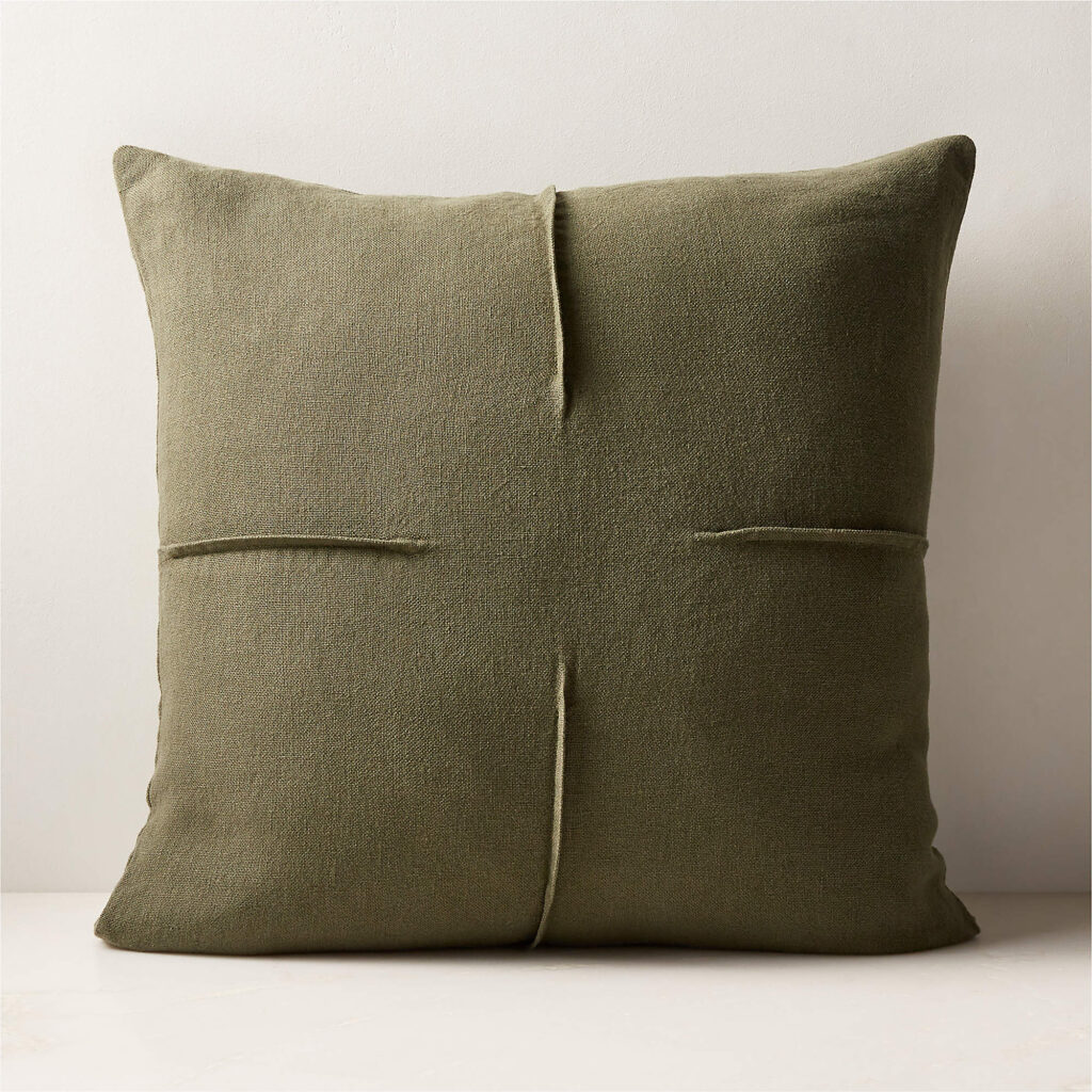 Crate & Barrel green linen throw pillow 