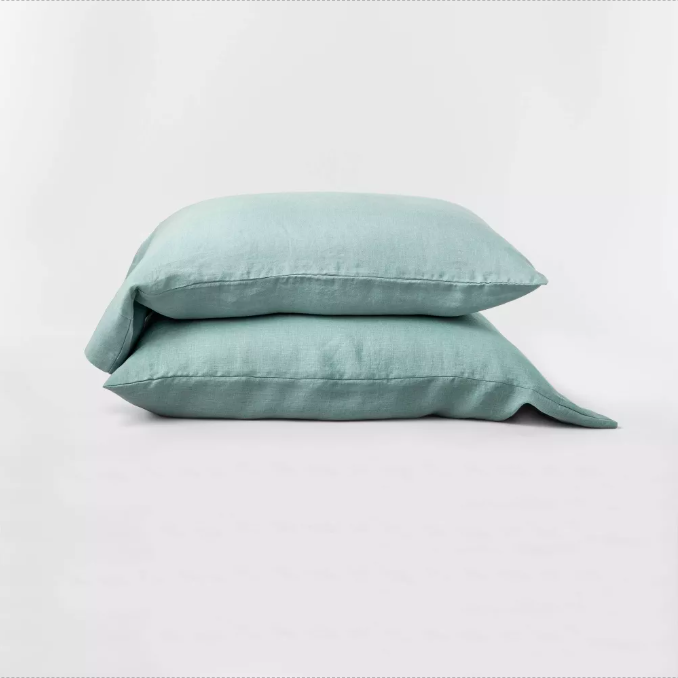 two pillows stacked and covered with the Casaluna hemp pillow case