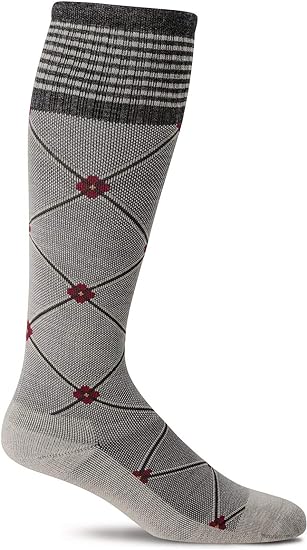 Sockwell Women’s Elevation Firm Graduated Compression Socks in gray with a red and black checker pattern