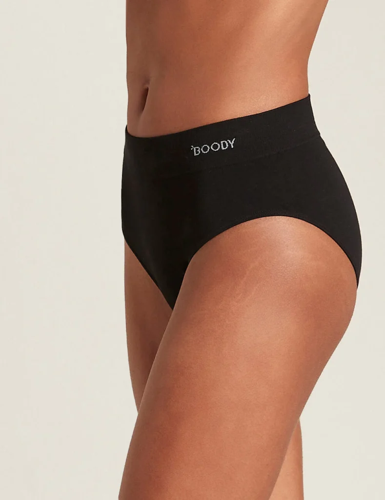 Boody Women's Underwear: Naturally Soft, Ethically Crafted, shown in black on a female model 