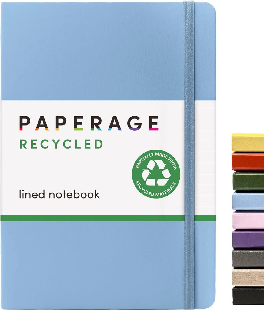 PAPERAGE Recycled Lined Notebook: Eco-Friendly Journaling in Dusty Blue