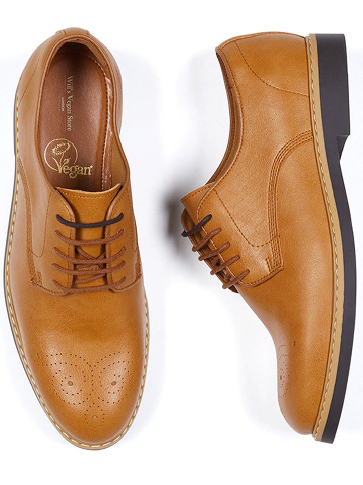 Signature Brogues men Shoes in Tan & Dark Brown Vegan Leather.