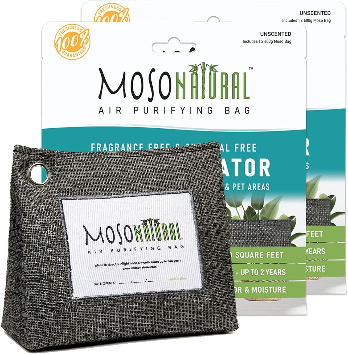 Moso Natural Air Purifying Bag, Charcoal Color, for Large Rooms, Kitchen and Bedroom