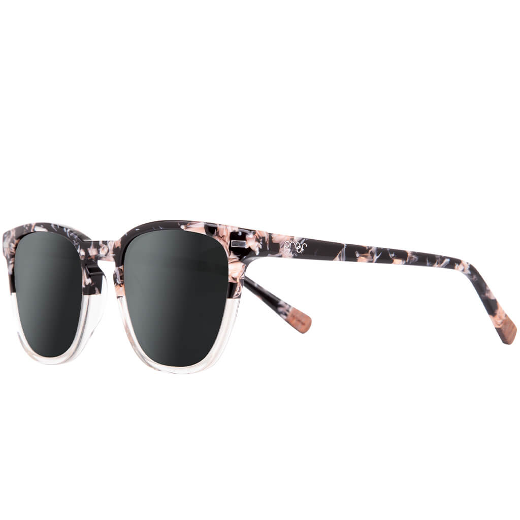 BPA-free sunglasses with Sage Acetate Floral Clear Split and polarized lenses.