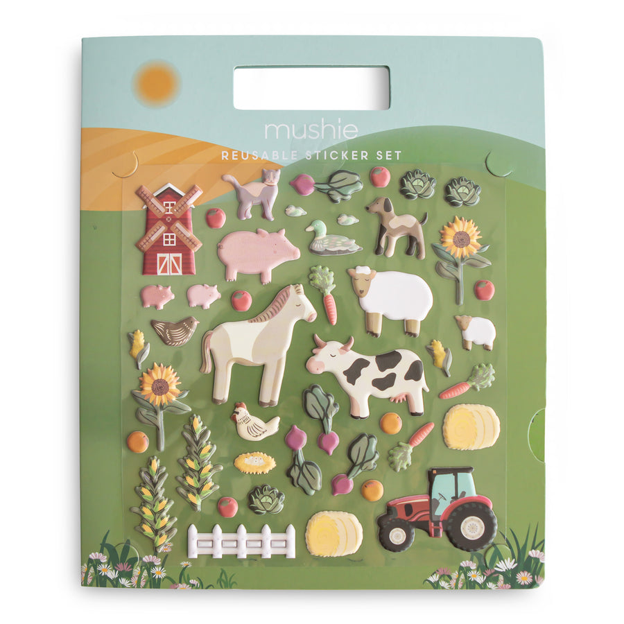 Play with the Mushie Farm Sticker Set again and again. It has stickers of farm animals and is good for the environment.