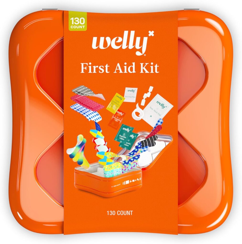 Welly first aid kit in an orange tin