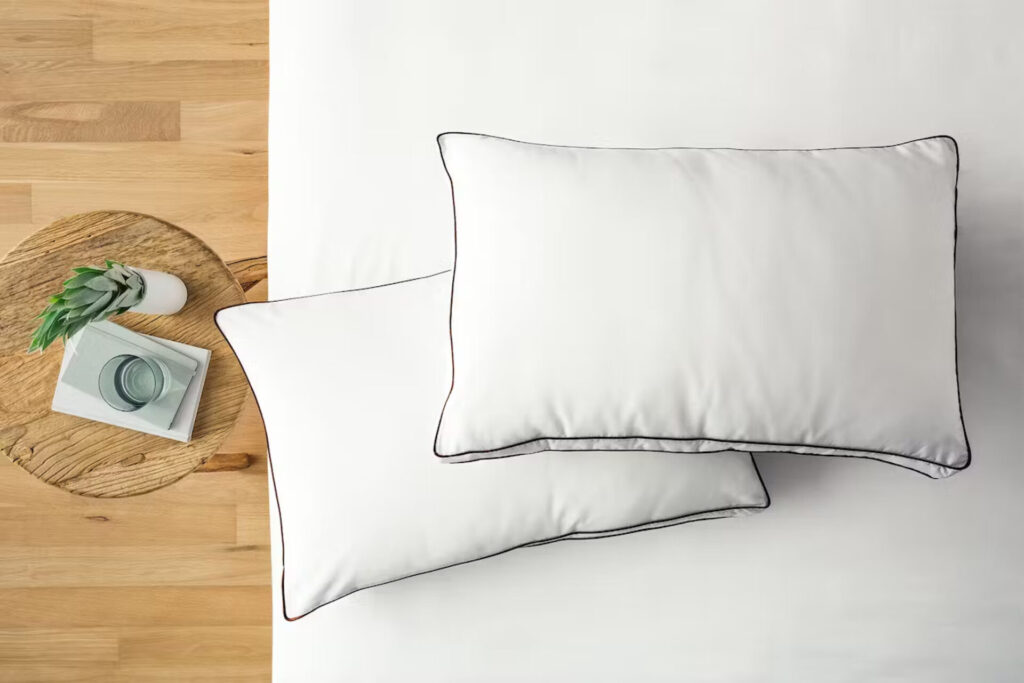 two saatva natural latex pillows with cotton cover and fiber fill