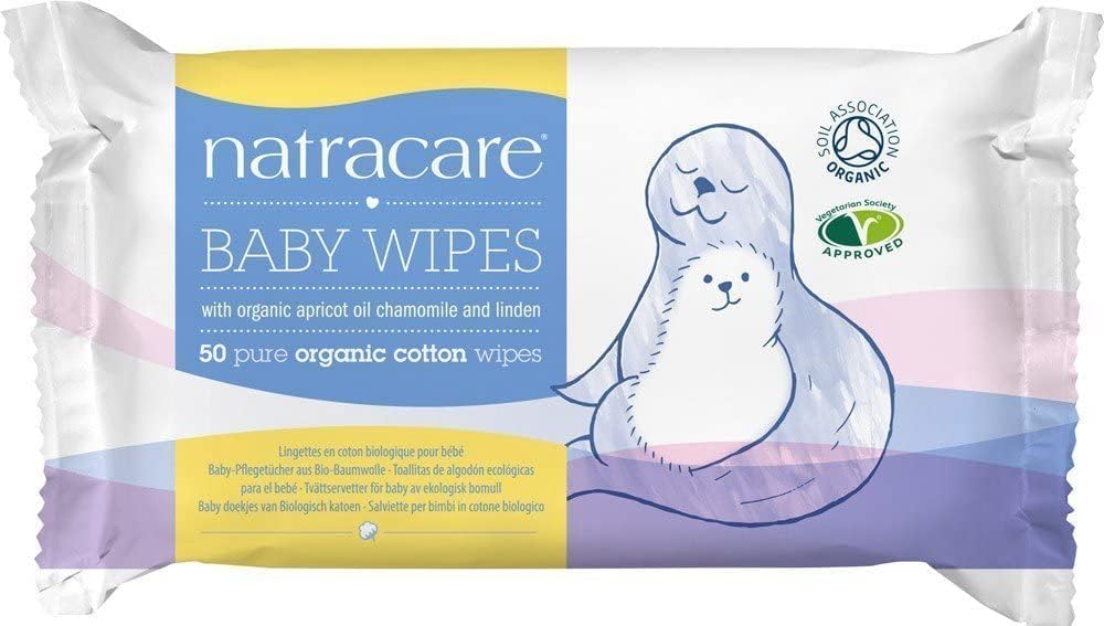 Organic cotton PFAS-free Natracare baby wipes, biodegradable and soothing.