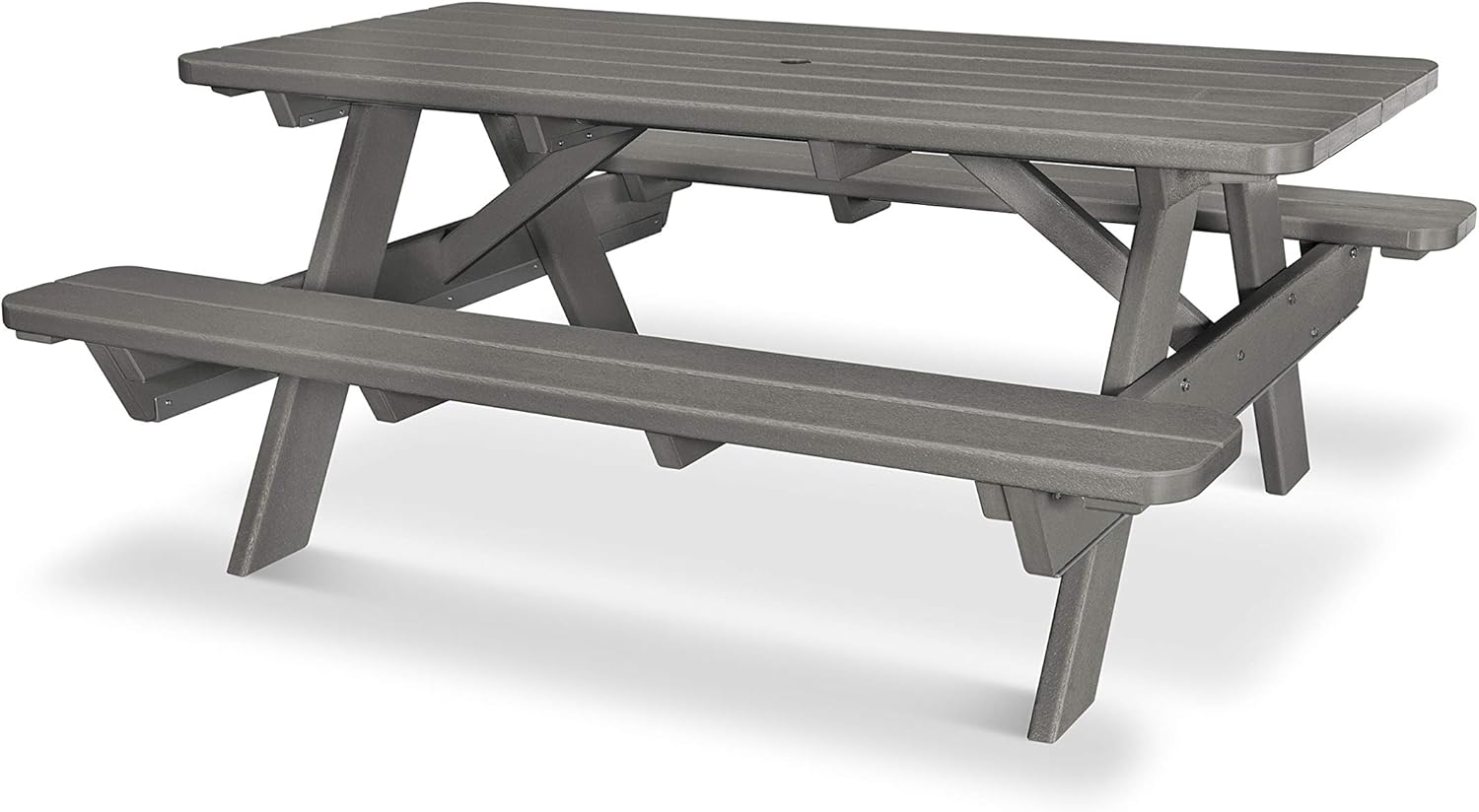 Enhance your outdoor space with the POLYWOOD Park Picnic Table in Slate Grey, combining timeless style with sustainable materials.