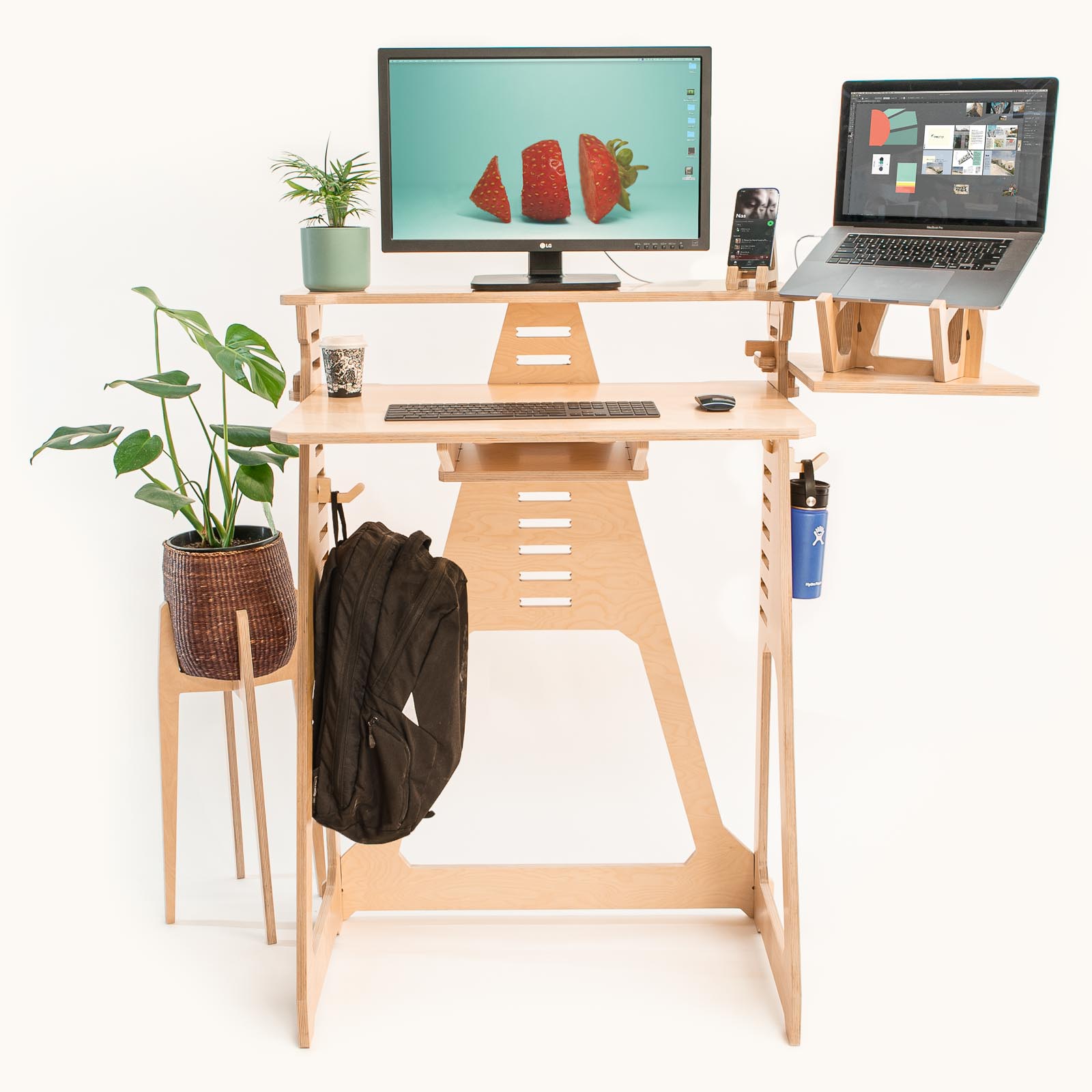 Revamp your workspace with Work From Home Desks' Standing Desk Essentials in stain birch - a sustainable solution for ergonomic comfort.