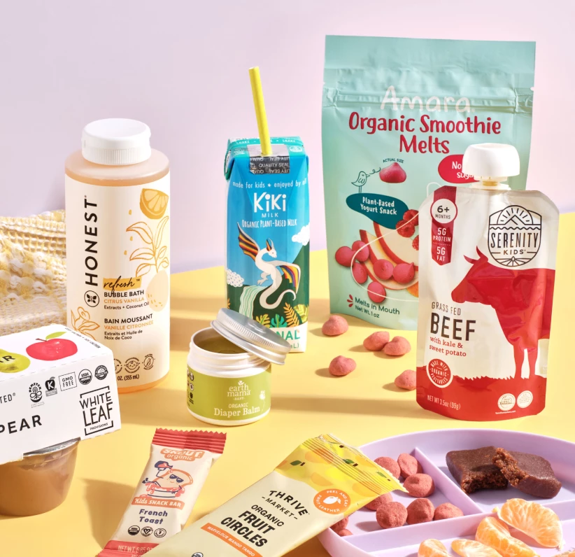 Assorted Thrive Market products promoting organic, healthy, and eco-friendly living.