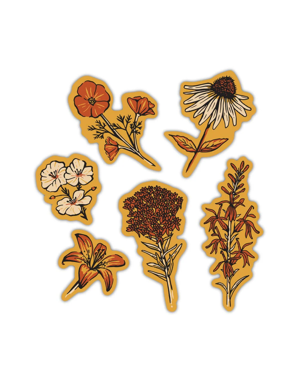 A collection of wildflower-themed sustainable stickers