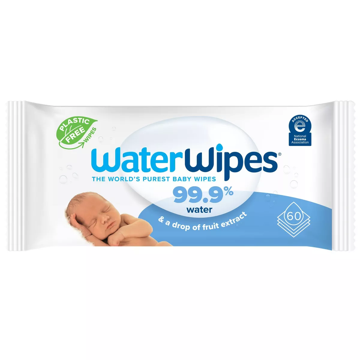 WaterWipes, PFAS-free, gentle wipes with 99.9% purified water.