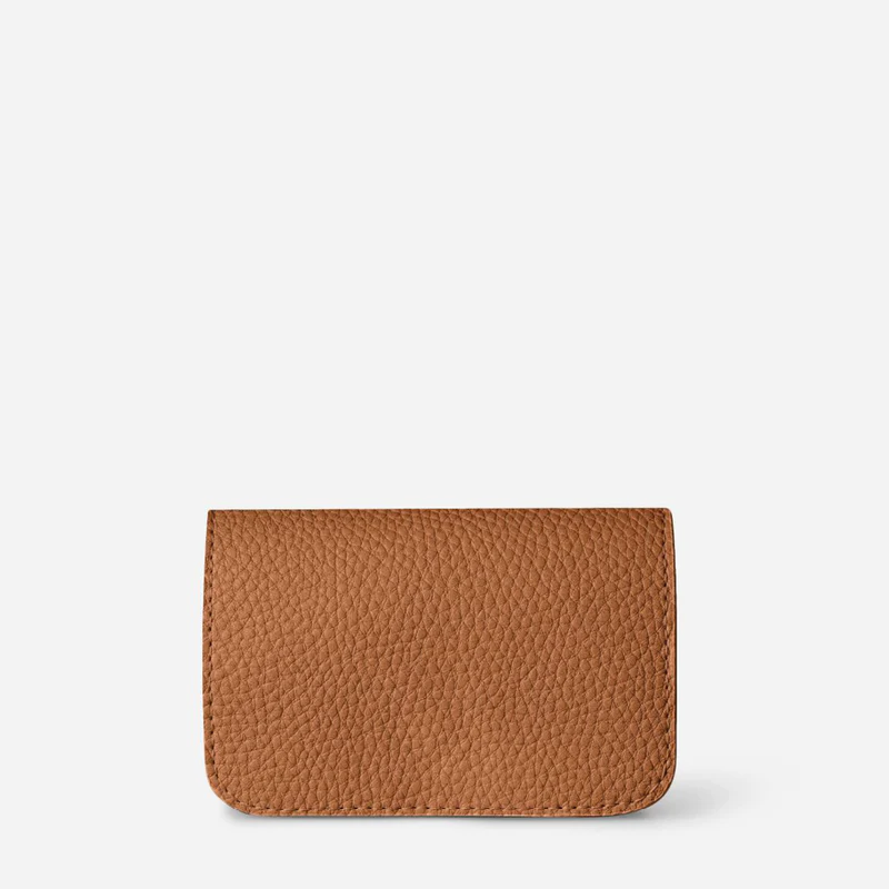 Lea Recycled Wallet: Sustainable Style shown in a camel colored pebbled leather design 