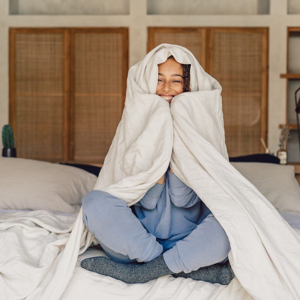 The Baloo weighted linen blanket cover