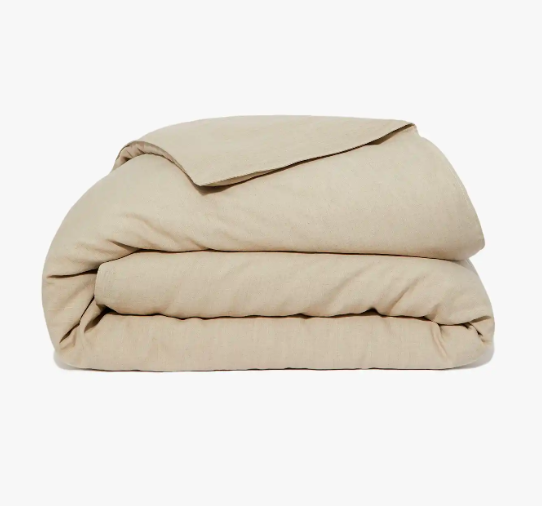 A folded brown Buffy hemp linen duvet cover