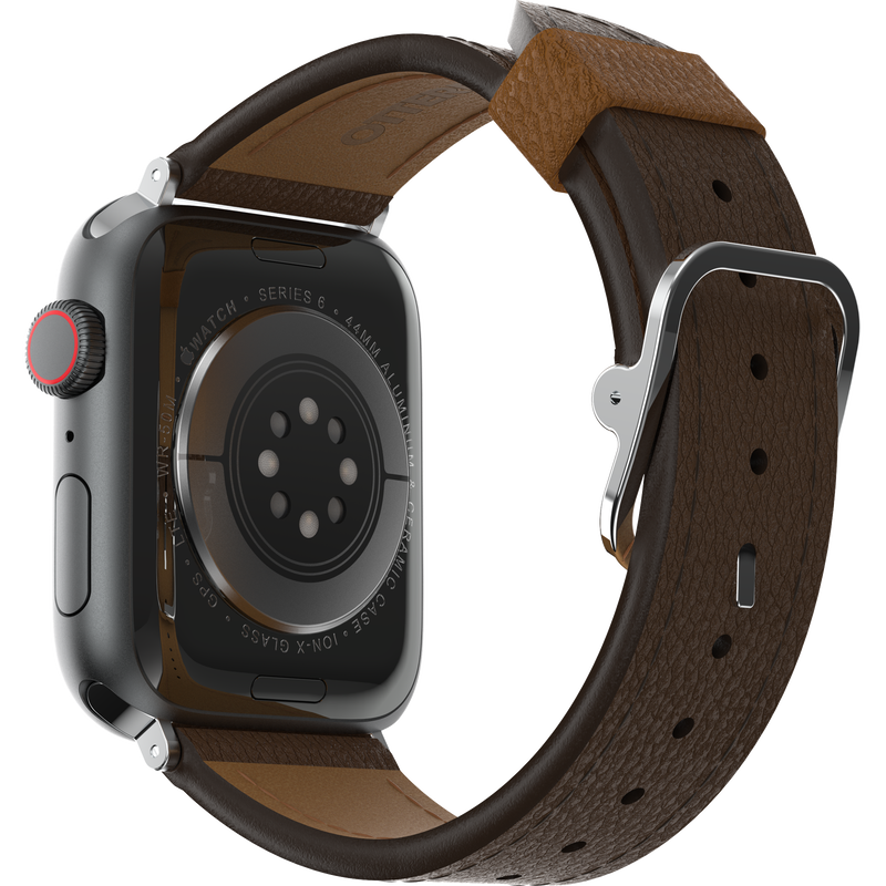 A dark brown cactus leather Apple Watch case from OtterBox.