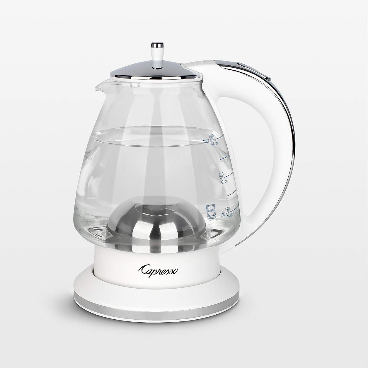 Capresso Glass Tea Kettle with a white base