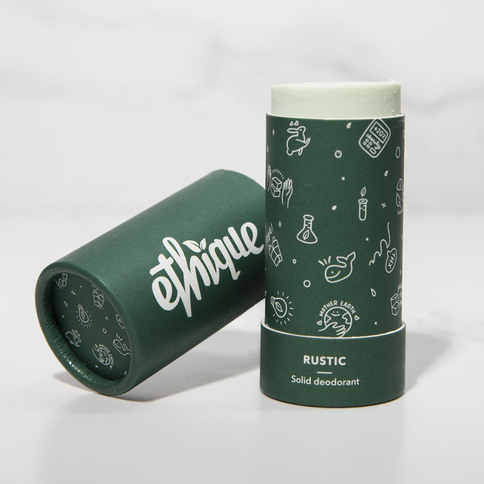 Ethique plastic free deodorant" - Sustainable deodorant in eco-friendly packaging.