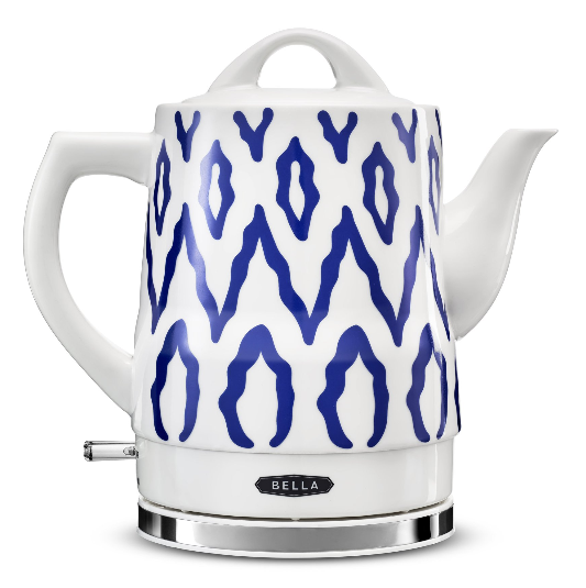 White Ceramic Kettle with a blue pattern, an Eco-Friendly Choice
