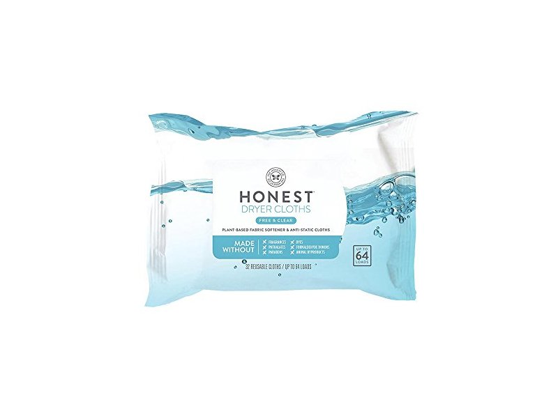 A box of Honest Dryer Cloths with plant-based ingredients, designed for two-time use, offering a non-toxic and eco-friendly laundry solution.