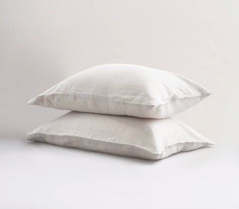 Two pillows with the Quince European linen pillow cases