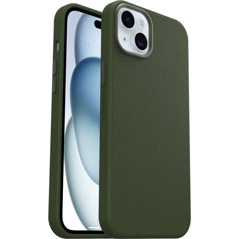 A dark green cactus leather phone case from OtterBox.