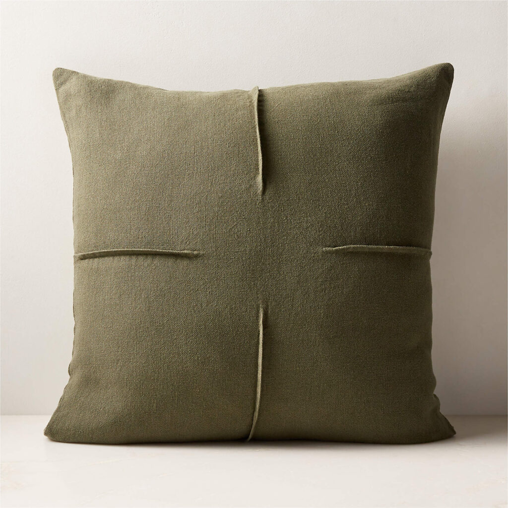 Crate & Barrel green linen throw pillow
