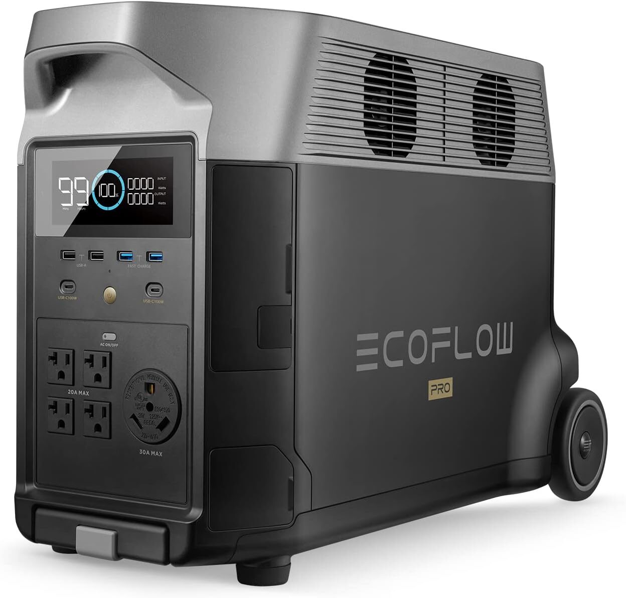 EcoFlow DELTA Pro solar generator with multiple outlets, ideal for home emergency power backup.