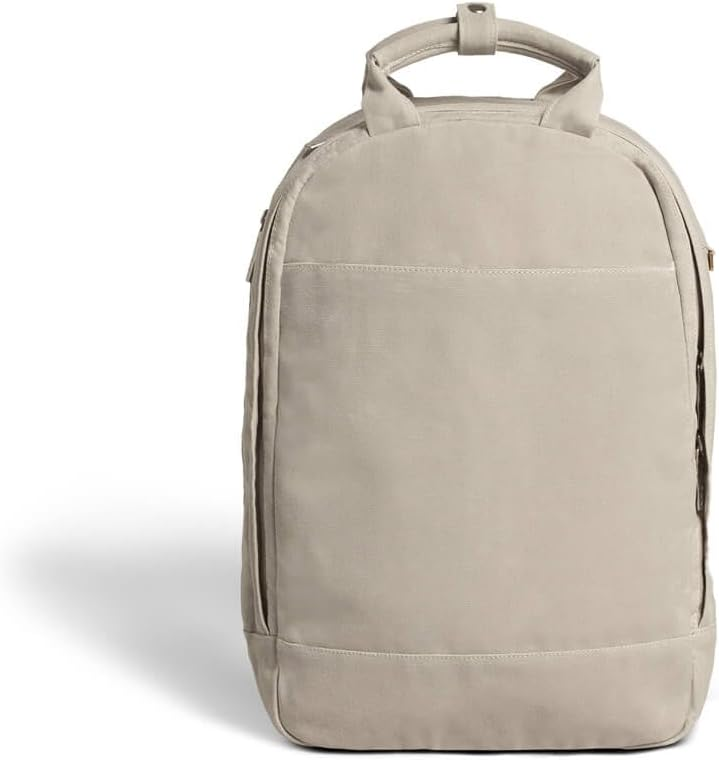 Beige Day Owl Slim Pro minimalist backpack made from recycled materials, perfect for work or school.