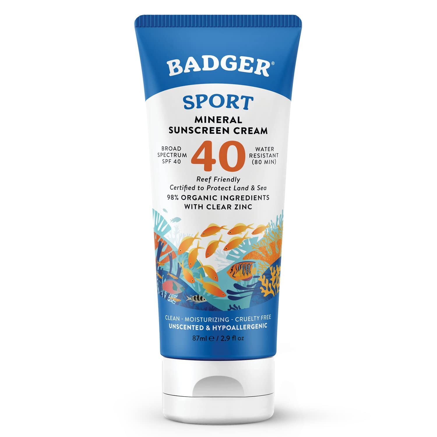 Badger SPF 40 sport mineral sunscreen with reef-friendly ingredients